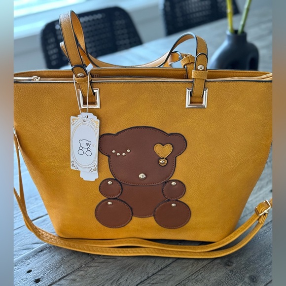 Handbags - BNWT Vegan Leather Winky Bear Tote Bag, as seen on TikTok.